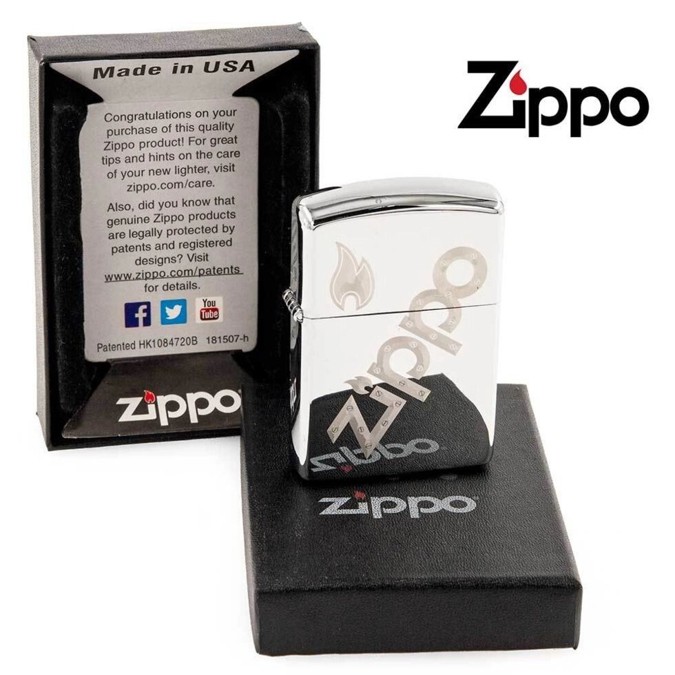 Зажигалка бензиновая ZIPPO (Большой логотип на серебре) от компании Интернет-магазин Starshop. kz - фото 1