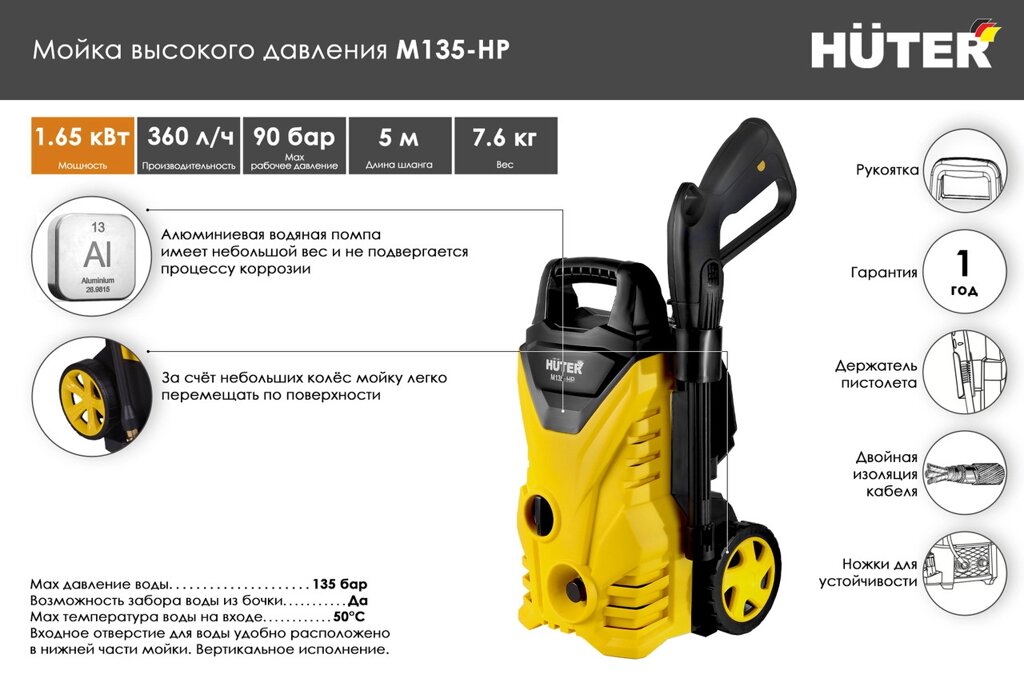 Мойка HUTER M135-HP от компании Ресанта Караганда (маг. Электрооборудование) - фото 1