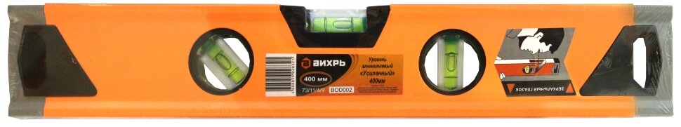 Уровень алюминиевый «Усиленный» 400мм 3 глазка фрезерованный Вихрь от компании Ресанта Караганда (маг. Электрооборудование) - фото 1