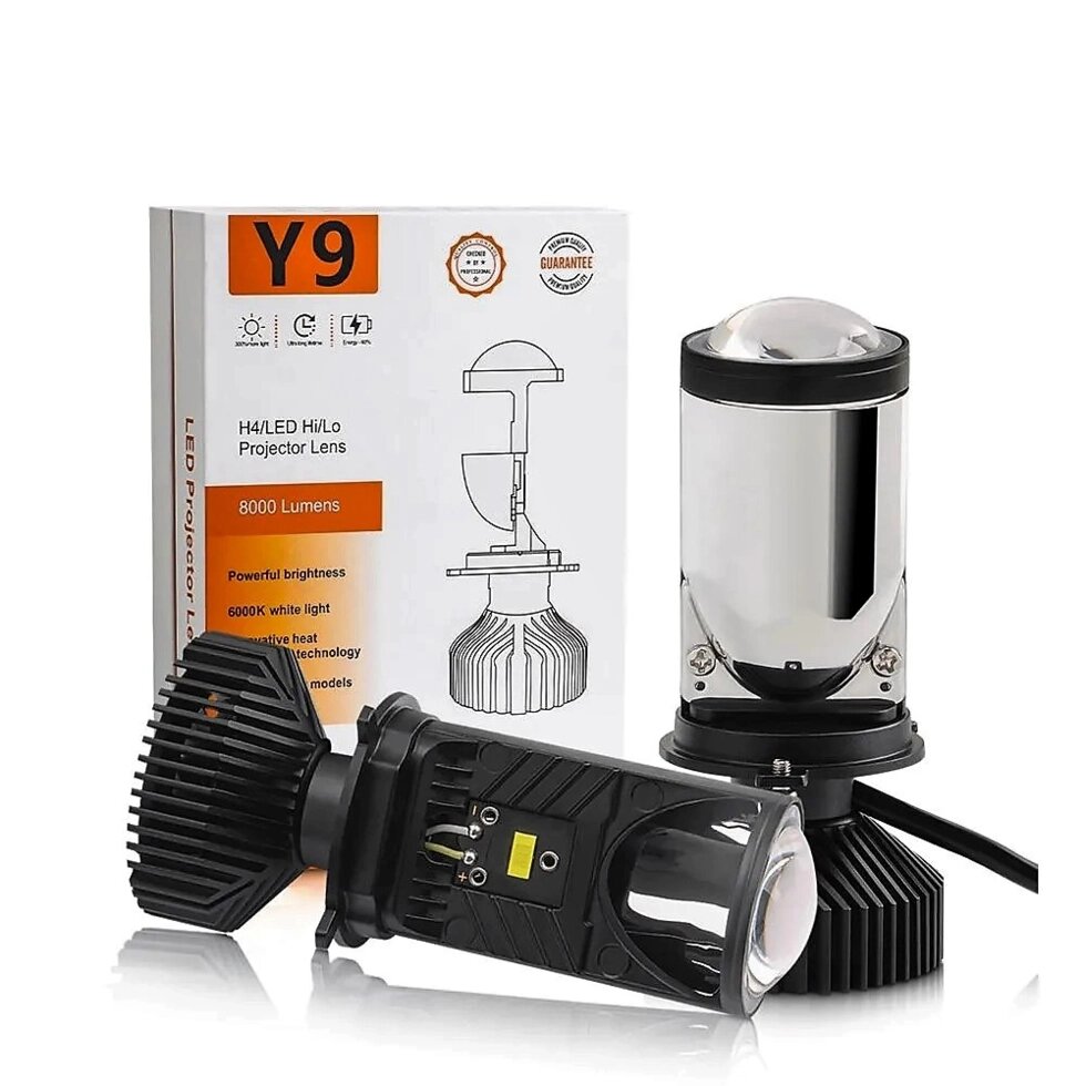 Автомобильные светодиодные линзованные лампы Y9 H4, Bi Led линзы 12-24V от компании Alexel - фото 1