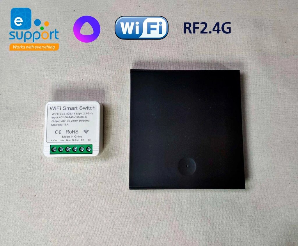Беспроводной выключатель черный и радиореле с Wi-Fi Алиса eWeLink от компании Alexel - фото 1