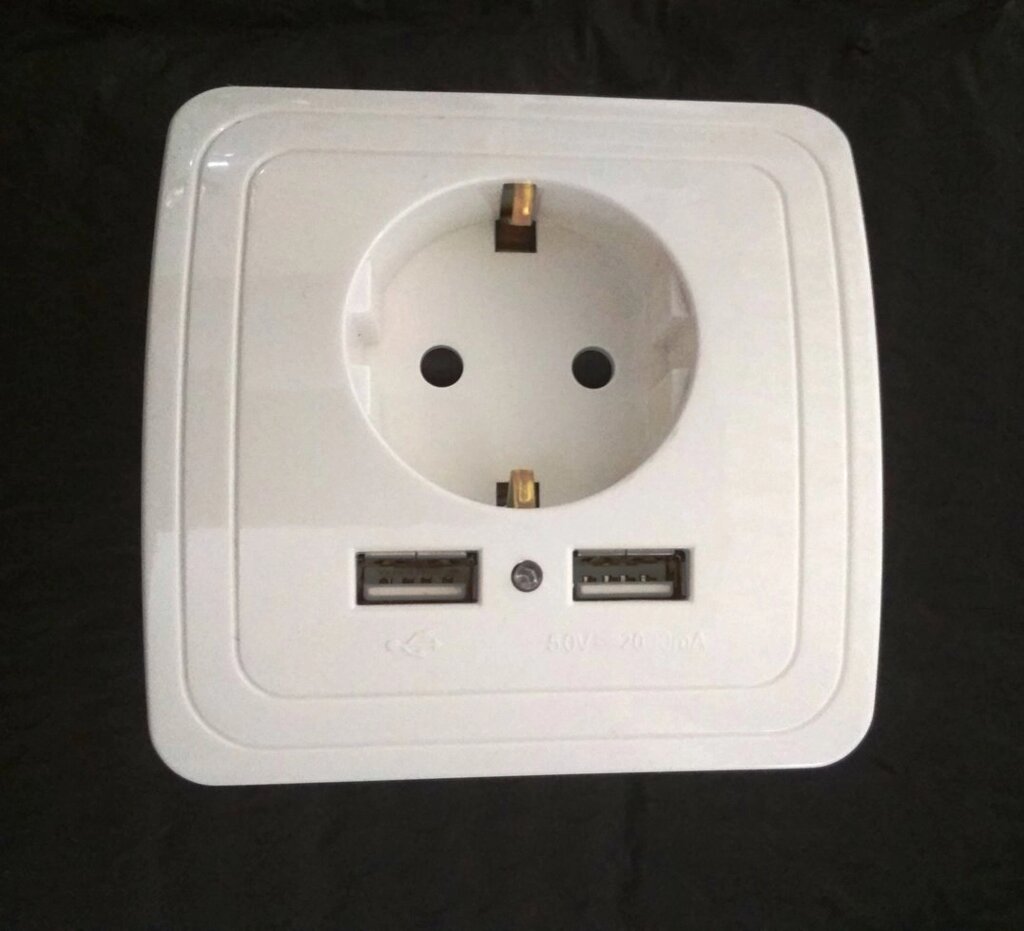 Электрическая розетка с USB портами 5 В белая от компании Alexel - фото 1