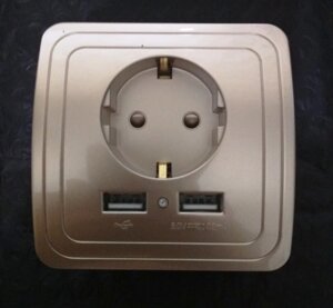 Электрическая розетка с USB портами 5 В золотая