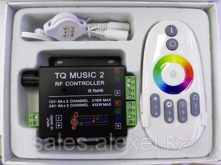 Музыкальный контроллер 2 канала для RGB ленты с входом на 3,5 мм и пультом с подсветкой от компании Alexel - фото 1