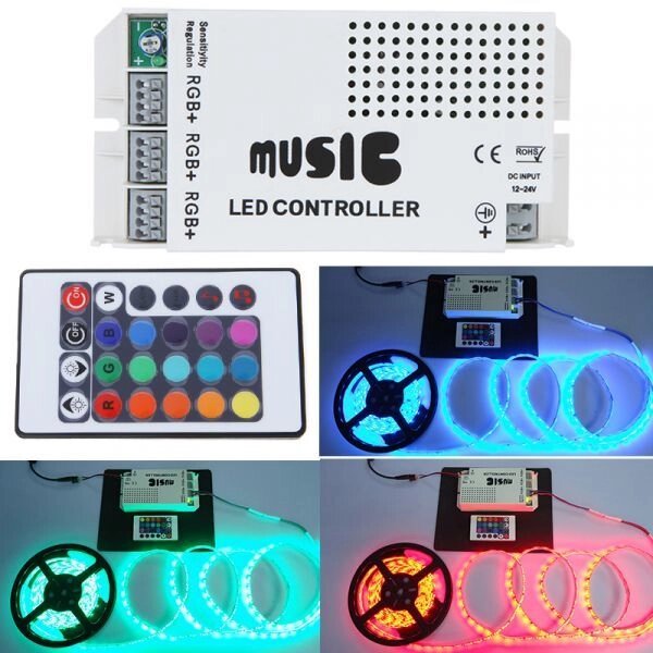 Музыкальный контроллер для RGB светодиодной ленты с пультом  MCIR-24-RGB от компании Alexel - фото 1