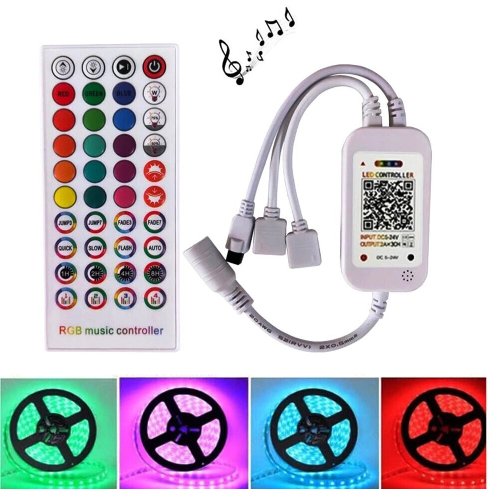 Музыкальный RGB контроллер c bluetooth и пультом для ленты 5050 2835 3528 от компании Alexel - фото 1