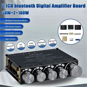 Усилитель мощности звука 2.1CH 2x50 Вт+100 Вт aux mp3 Bluetooth