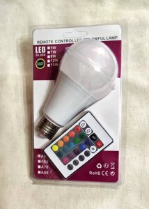 Светодиодная многоцветная лампа с пультом 12 W E27