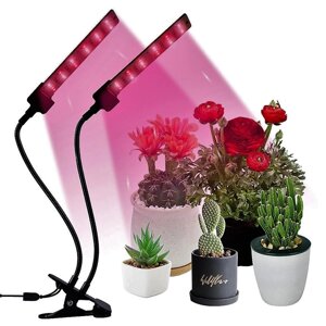 Светильник для растений с блоком питания 2 гибкие широкие фитолампы с таймером на прищепке