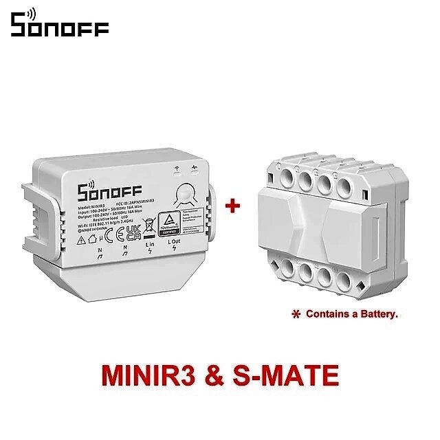 SONOFF MINI R3 16A Smart Switch без нейтрального провода с S-MATE работает c Алисой от компании Alexel - фото 1