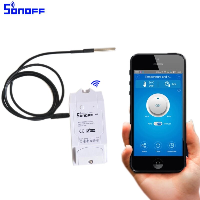 Sonoff TH16 умный Wi-Fi выключатель с датчиком температуры DS18B20 ##от компании## Alexel - ##фото## 1