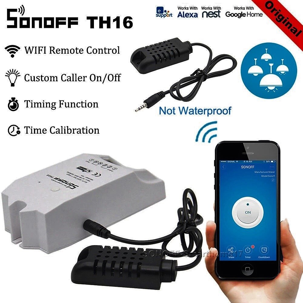 Sonoff TH16 Wi-Fi реле с датчиком температуры и влажности AM2301 от компании Alexel - фото 1