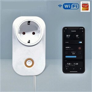 Wi-Fi терморегулятор-розетка управление Tuya 2000W 0-60°C
