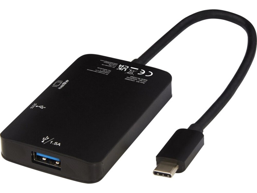 ADAPT Алюминиевый мультимедийный переходник Type-C (USB-A/Type-C/HDMI), черный от компании ТОО VEER Company Group / Одежда и сувениры с логотипом - фото 1