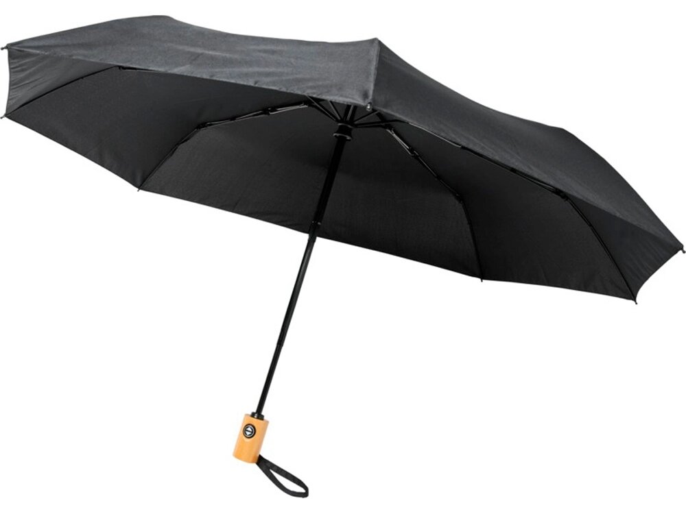 Автоматический складной зонт Bo из переработанного ПЭТ-пластика, черный от компании ТОО VEER Company Group / Одежда и сувениры с логотипом - фото 1