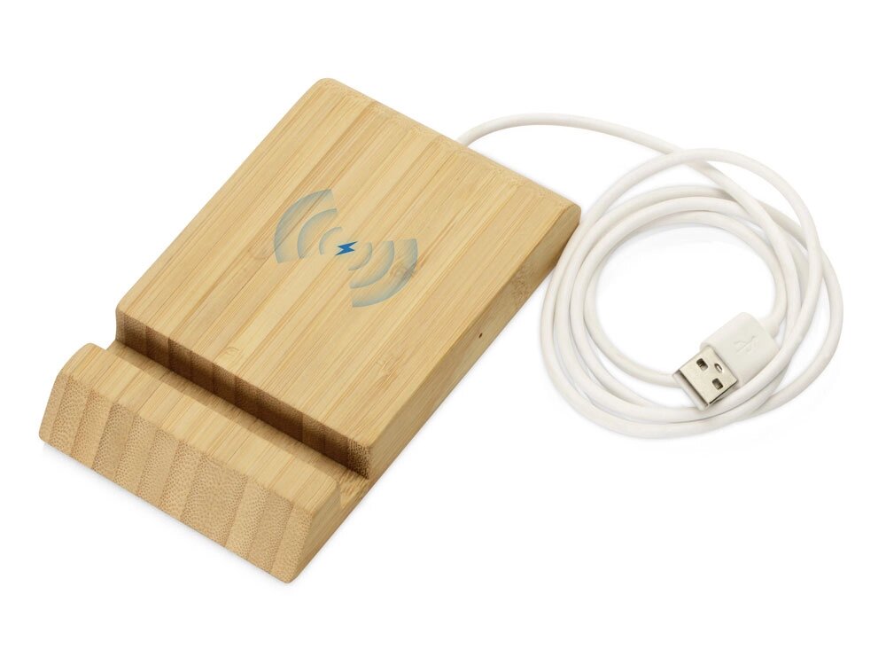 Беспроводное зарядное устройство из бамбука Jetty, 10 Вт, натуральный от компании ТОО VEER Company Group / Одежда и сувениры с логотипом - фото 1