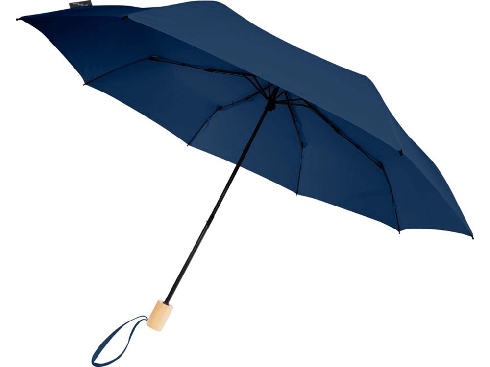 Birgit, складной ветроустойчивой зонт диаметром 21 дюйм из переработанного ПЭТ, темно-синий от компании ТОО VEER Company Group / Одежда и сувениры с логотипом - фото 1