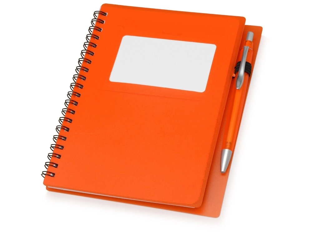 Блокнот Контакт с ручкой, оранжевый от компании ТОО VEER Company Group / Одежда и сувениры с логотипом - фото 1