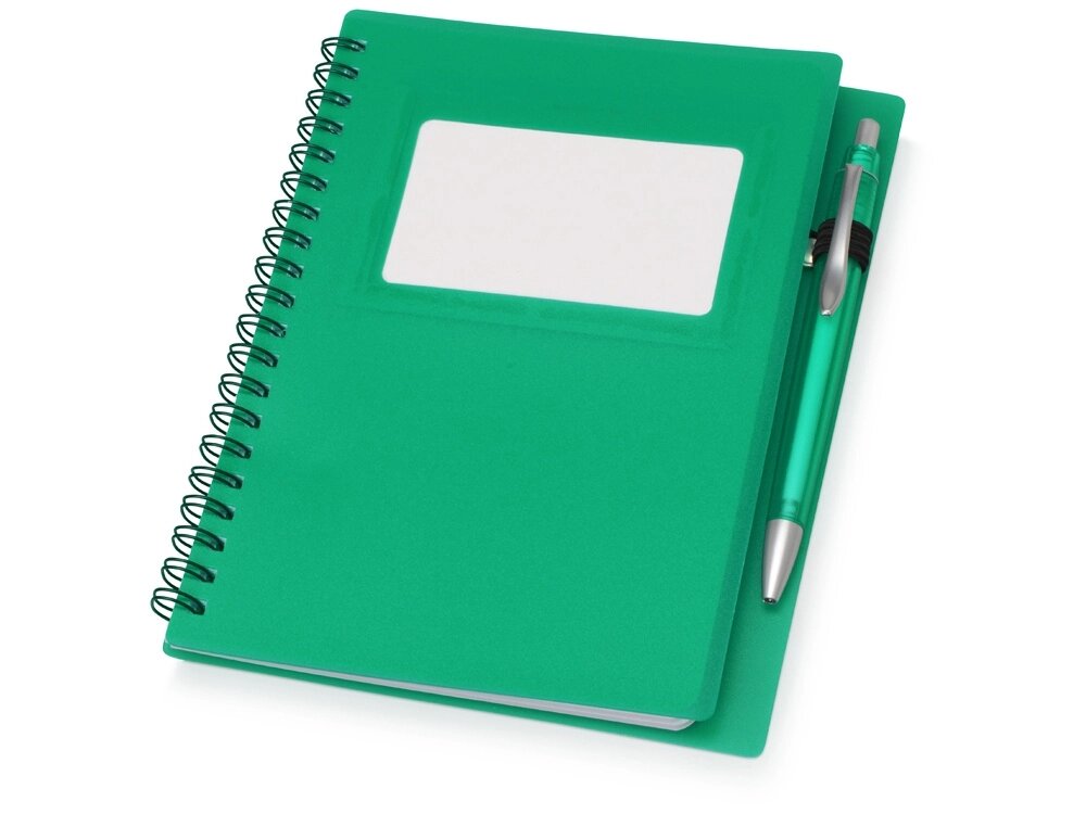 Блокнот Контакт с ручкой, зеленый от компании ТОО VEER Company Group / Одежда и сувениры с логотипом - фото 1