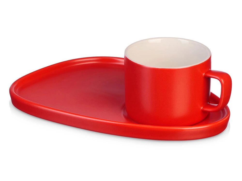 Чайная пара Brighton : блюдце овальное, чашка, коробка, красный от компании ТОО VEER Company Group / Одежда и сувениры с логотипом - фото 1