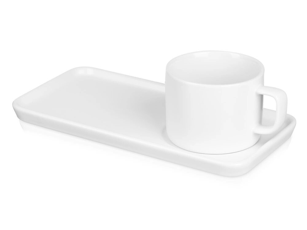 Чайная пара Bristol: блюдце прямоугольное, чашка, коробка, белый от компании ТОО VEER Company Group / Одежда и сувениры с логотипом - фото 1
