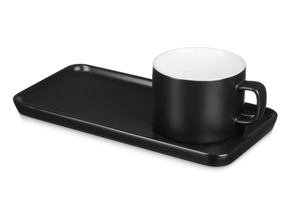 Чайная пара Bristol: блюдце прямоугольное, чашка, коробка, черный от компании ТОО VEER Company Group / Одежда и сувениры с логотипом - фото 1