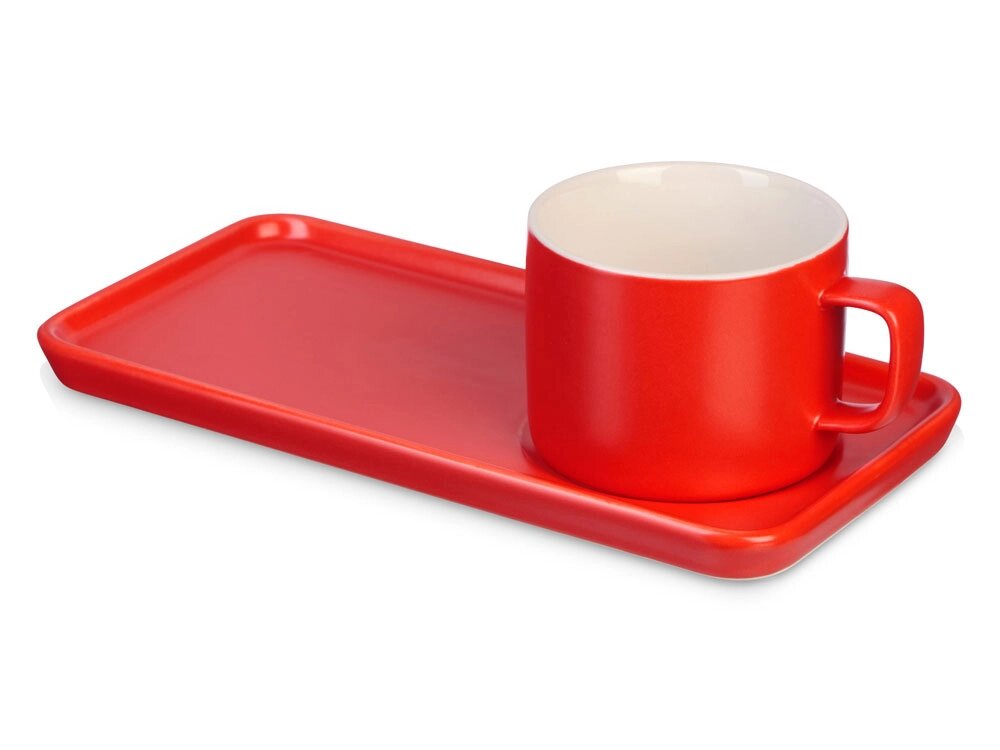 Чайная пара Bristol: блюдце прямоугольное, чашка, коробка, красный от компании ТОО VEER Company Group / Одежда и сувениры с логотипом - фото 1