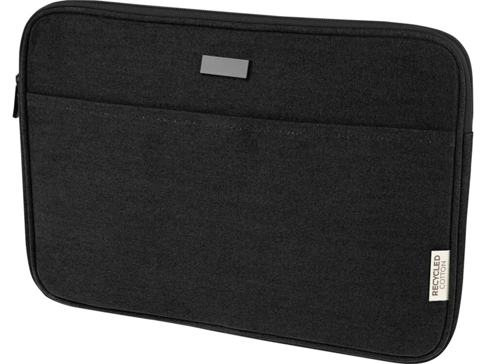 Чехол для 14-дюймового ноутбука Joey объемом 2 л из брезента, переработанного по стандарту GRS, черный от компании ТОО VEER Company Group / Одежда и сувениры с логотипом - фото 1