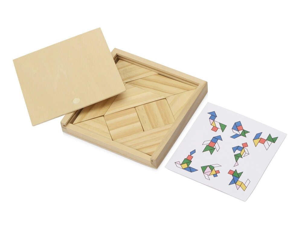 Деревянная головоломка в коробке Tangram от компании ТОО VEER Company Group / Одежда и сувениры с логотипом - фото 1