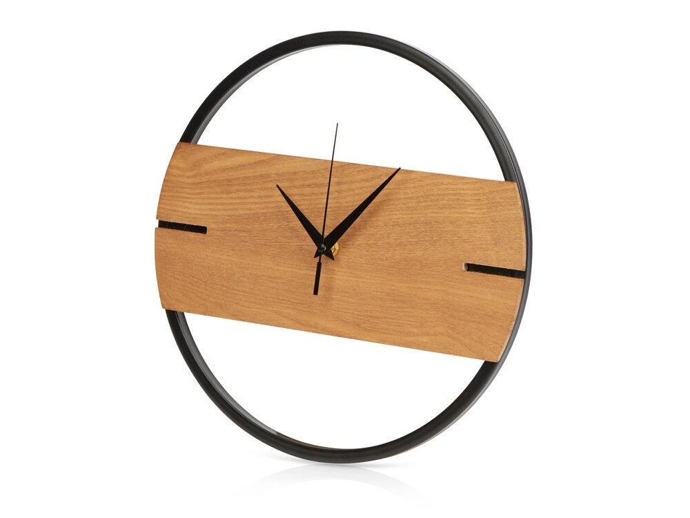 Деревянные часы с металлическим ободом, диаметр 30 см, Time Wheel горизонтальные, натуральный/черн от компании ТОО VEER Company Group / Одежда и сувениры с логотипом - фото 1