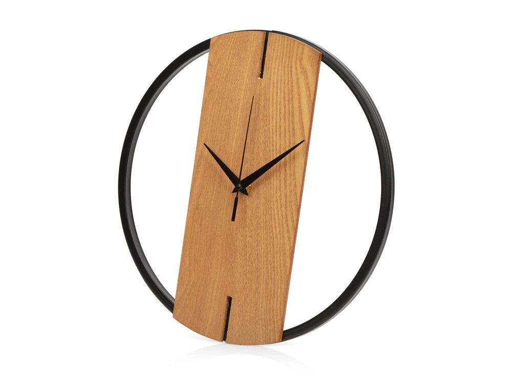 Деревянные часы с металлическим ободом, диаметр 30 см, Time Wheel, натуральный/черный от компании ТОО VEER Company Group / Одежда и сувениры с логотипом - фото 1