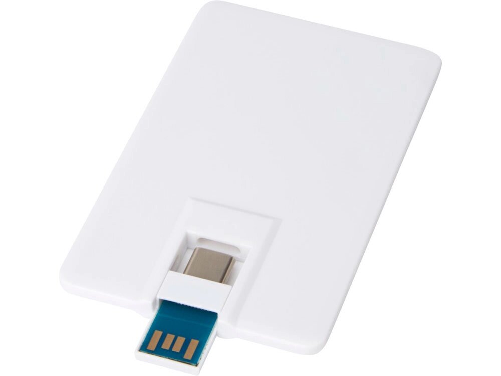 Duo Slim USB-накопитель емкостью 64ГБ и разъемами Type-C и USB-A 3.0, белый от компании ТОО VEER Company Group / Одежда и сувениры с логотипом - фото 1