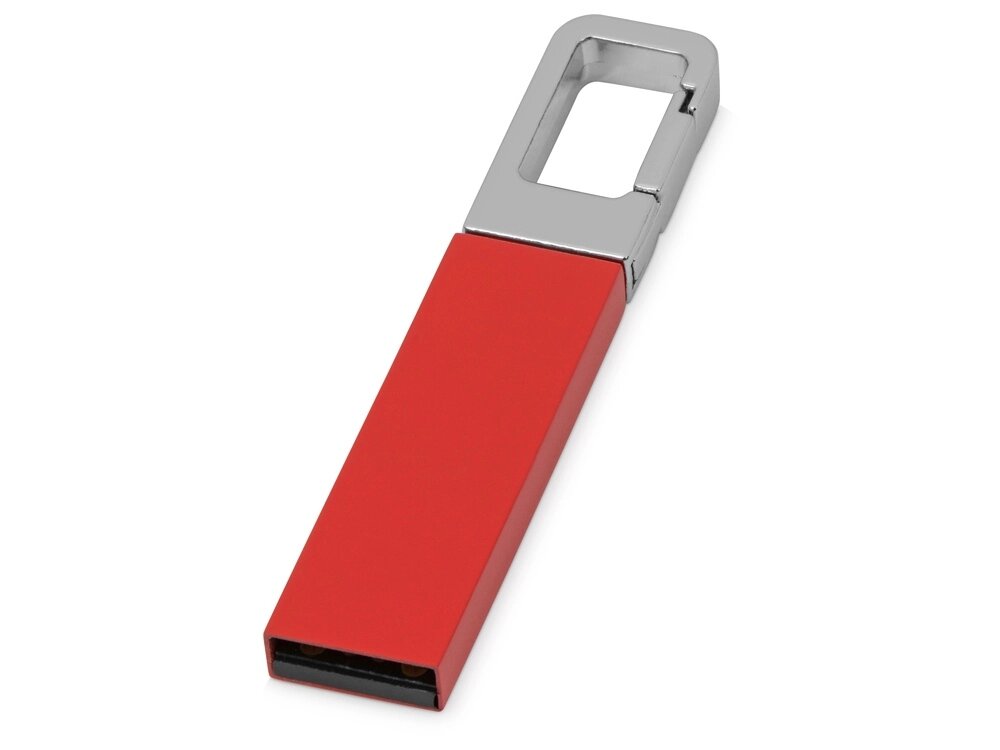 Флеш-карта USB 2.0 16 Gb с карабином Hook, красный/серебристый от компании ТОО VEER Company Group / Одежда и сувениры с логотипом - фото 1