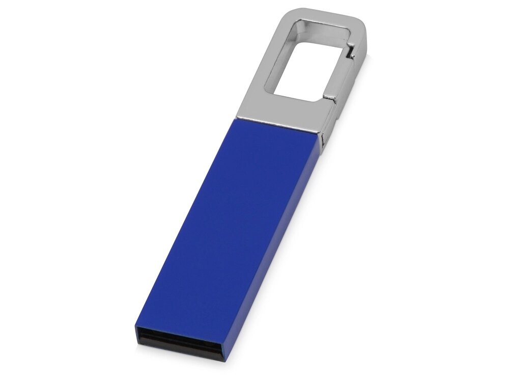 Флеш-карта USB 2.0 16 Gb с карабином Hook, синий/серебристый от компании ТОО VEER Company Group / Одежда и сувениры с логотипом - фото 1