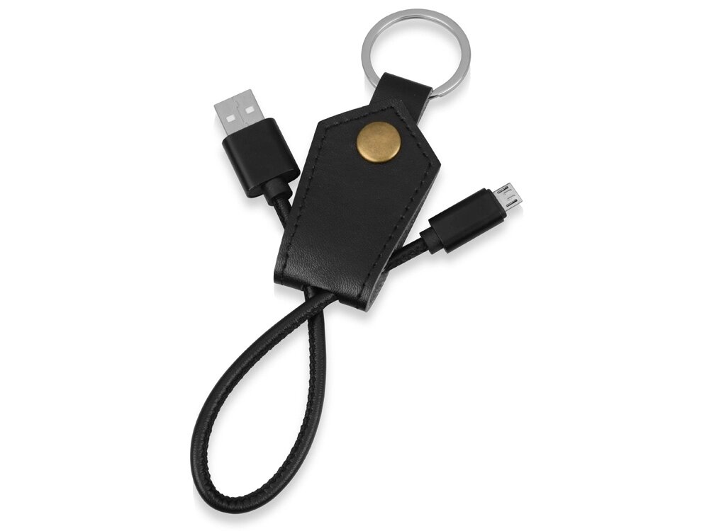Кабель-брелок USB-MicroUSB Pelle, черный от компании ТОО VEER Company Group / Одежда и сувениры с логотипом - фото 1