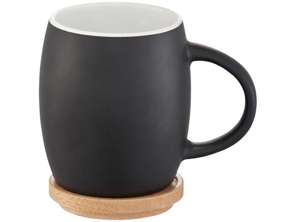 Керамическая чашка Hearth с деревянной крышкой-костером, черный/белый от компании ТОО VEER Company Group / Одежда и сувениры с логотипом - фото 1