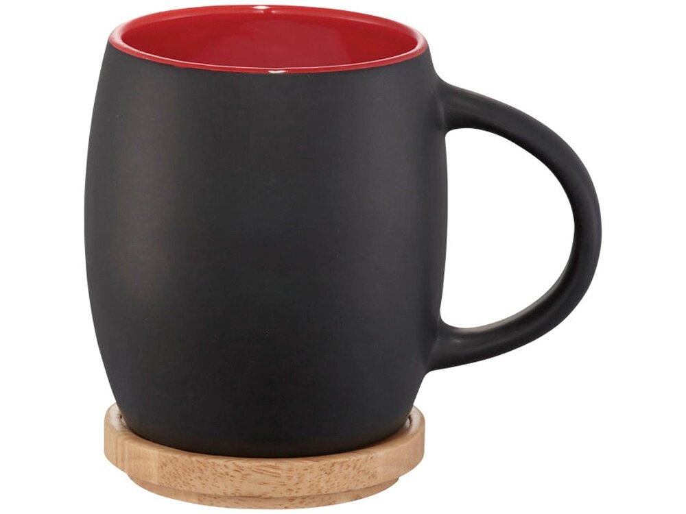Керамическая чашка Hearth с деревянной крышкой-костером, черный/красный от компании ТОО VEER Company Group / Одежда и сувениры с логотипом - фото 1