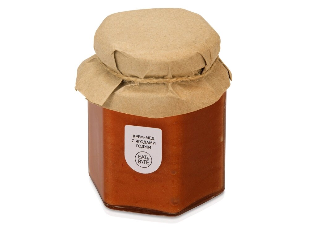 Крем-мёд с ягодами годжи 250 в шестигранной банке от компании ТОО VEER Company Group / Одежда и сувениры с логотипом - фото 1