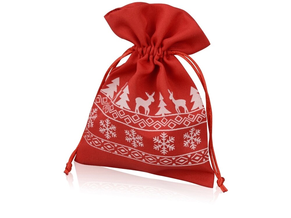 Мешочек подарочный новогодний, хлопок, средний, красный от компании ТОО VEER Company Group / Одежда и сувениры с логотипом - фото 1