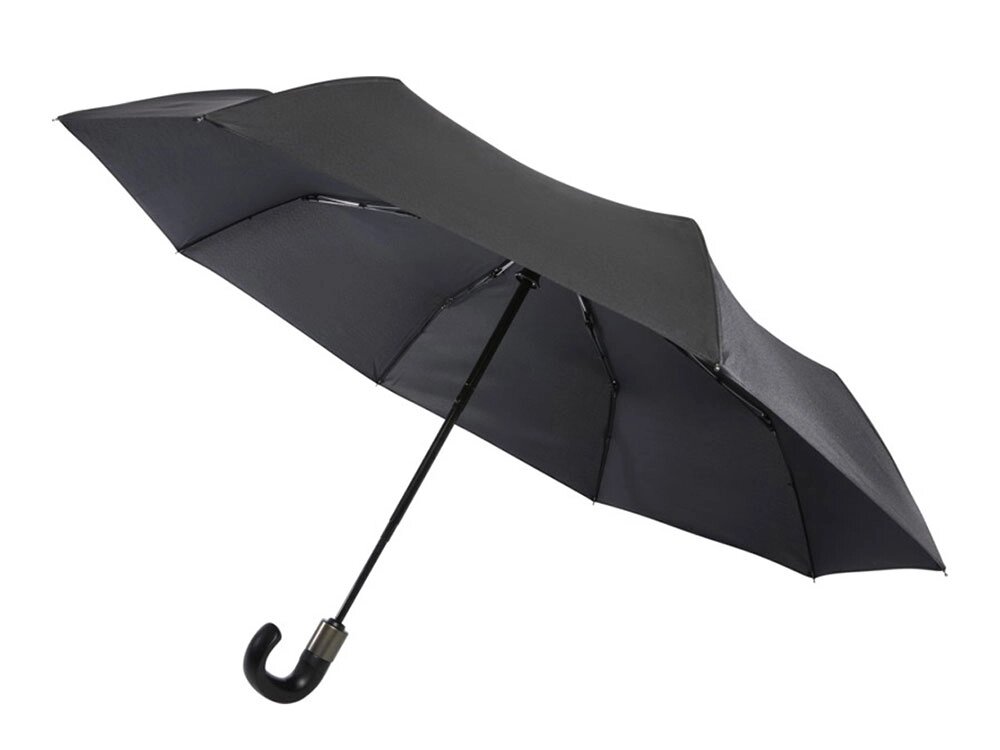 Montebello 21-дюймовый складной зонт с автоматическим открытием/закрытием и изогнутой ручкой, черный от компании ТОО VEER Company Group / Одежда и сувениры с логотипом - фото 1