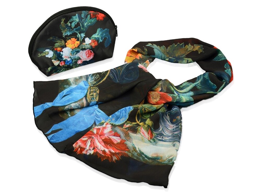Набор Цветы: косметичка и шарф от компании ТОО VEER Company Group / Одежда и сувениры с логотипом - фото 1