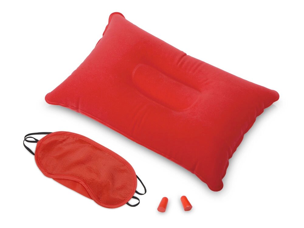 Набор для путешествия с прямоугольной подушкой Cloud, красный от компании ТОО VEER Company Group / Одежда и сувениры с логотипом - фото 1