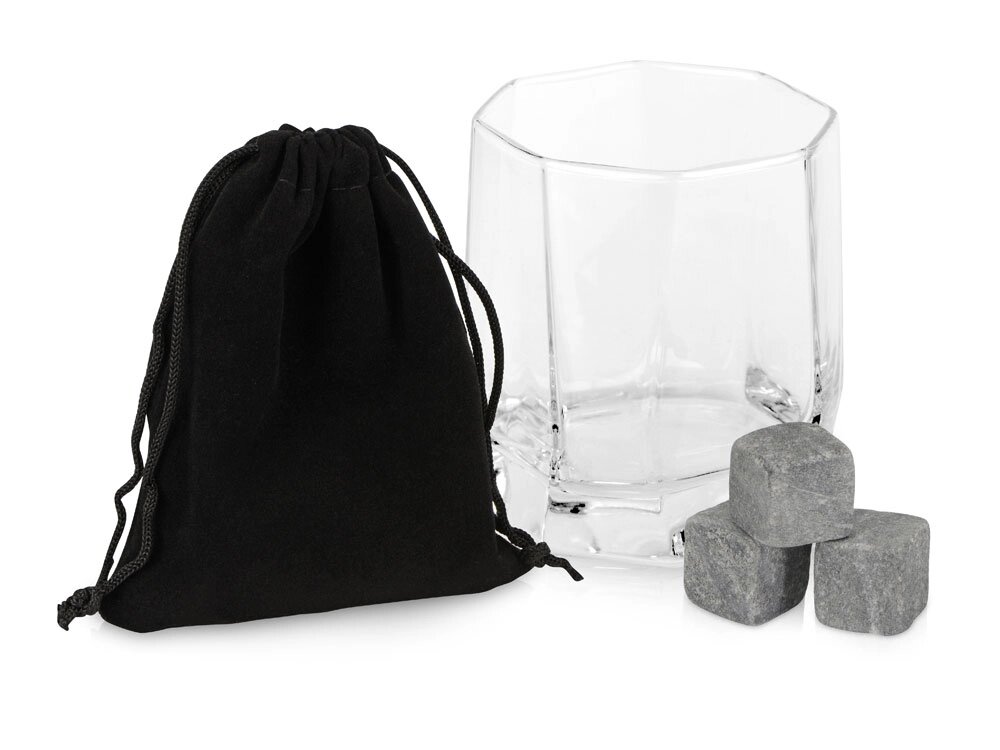 Набор для виски: 1 бокал, 3 камня, мешочек, коробка от компании ТОО VEER Company Group / Одежда и сувениры с логотипом - фото 1