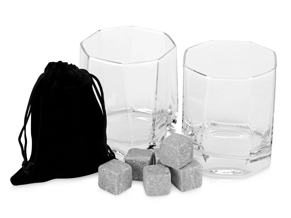 Набор для виски: 2 бокала, 6 камней, мешочек, коробка (P) от компании ТОО VEER Company Group / Одежда и сувениры с логотипом - фото 1