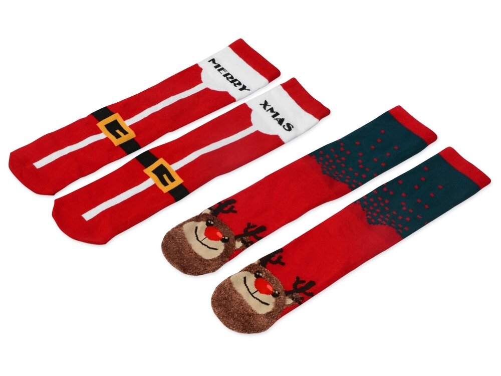 Набор носков с рождественской символикой в мешке мужские, 2 пары, красный от компании ТОО VEER Company Group / Одежда и сувениры с логотипом - фото 1