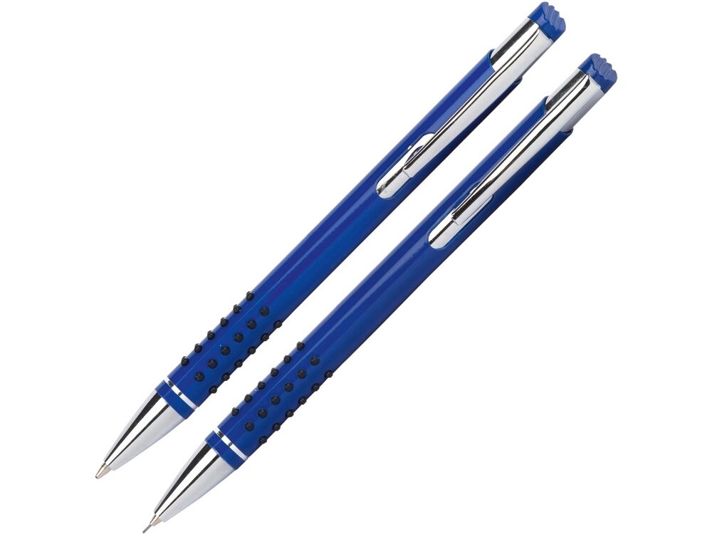Набор Онтарио: ручка шариковая, карандаш механический, синий/серебристый от компании ТОО VEER Company Group / Одежда и сувениры с логотипом - фото 1