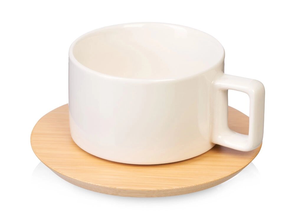 Набор чашка с бамбуковым блюдцем Sheffield, белый от компании ТОО VEER Company Group / Одежда и сувениры с логотипом - фото 1