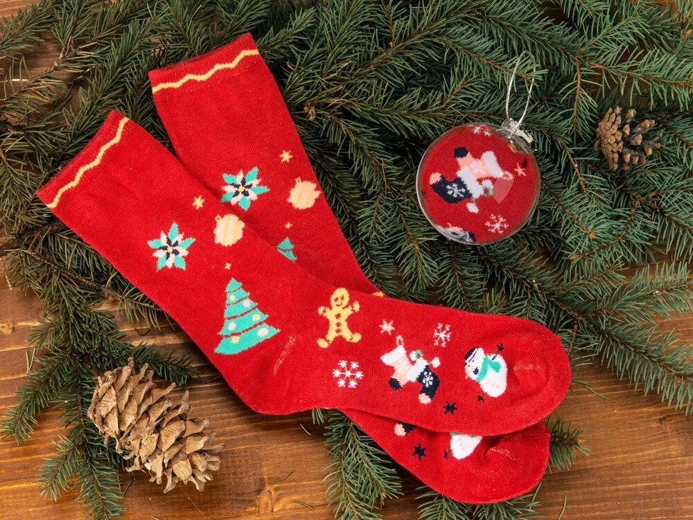 Носки в шаре Рождество мужские, красный от компании ТОО VEER Company Group / Одежда и сувениры с логотипом - фото 1