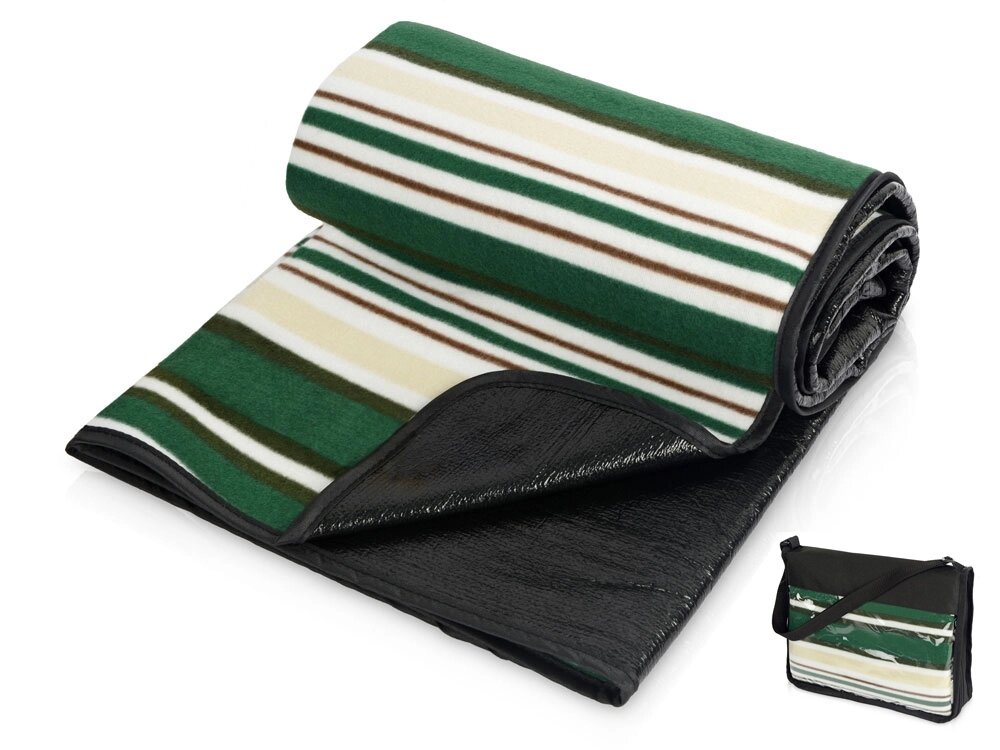 Плед в полоску в сумке Junket, зеленый от компании ТОО VEER Company Group / Одежда и сувениры с логотипом - фото 1