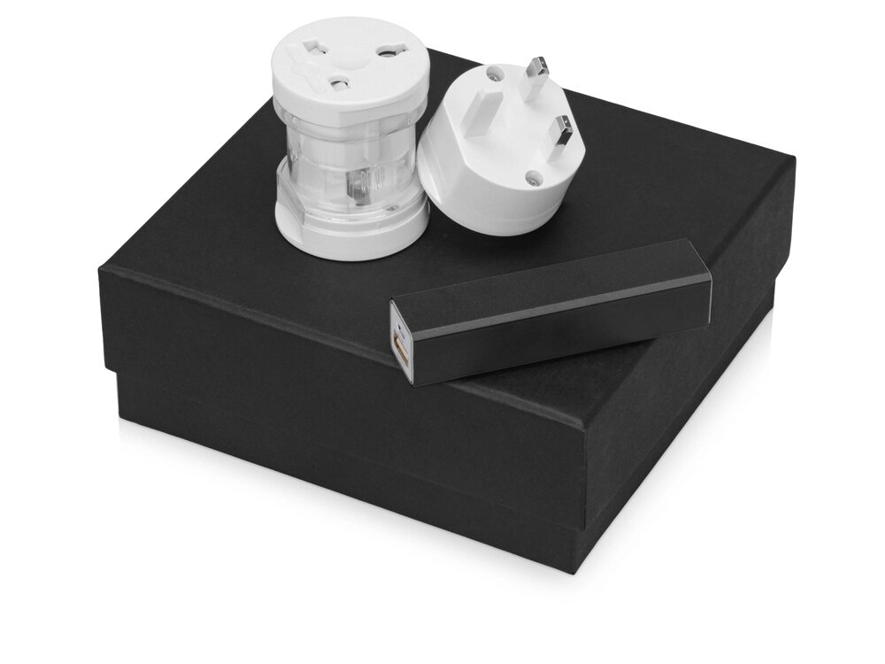 Подарочный набор Charge с адаптером и зарядным устройством, черный от компании ТОО VEER Company Group / Одежда и сувениры с логотипом - фото 1